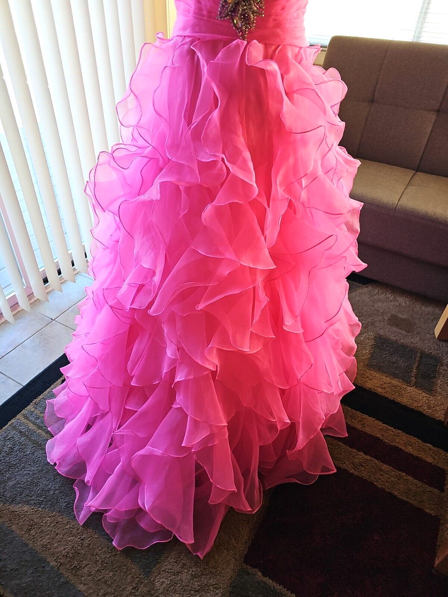 hot pink scrunch dress Night Moves 6606 Prom Strapless Ruffled Bottom Barbie Size 10 EUC formal-dress-shirt