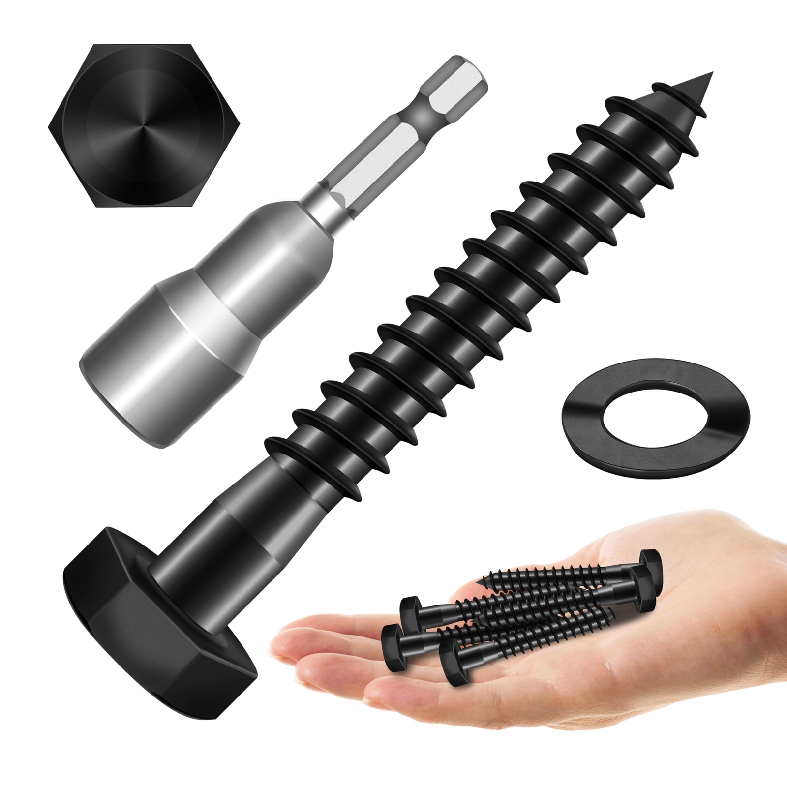 1/4 x 2 Inch Heavy Duty 304 Stainless Steel Black Oxide Lag Bolts 20 Pack