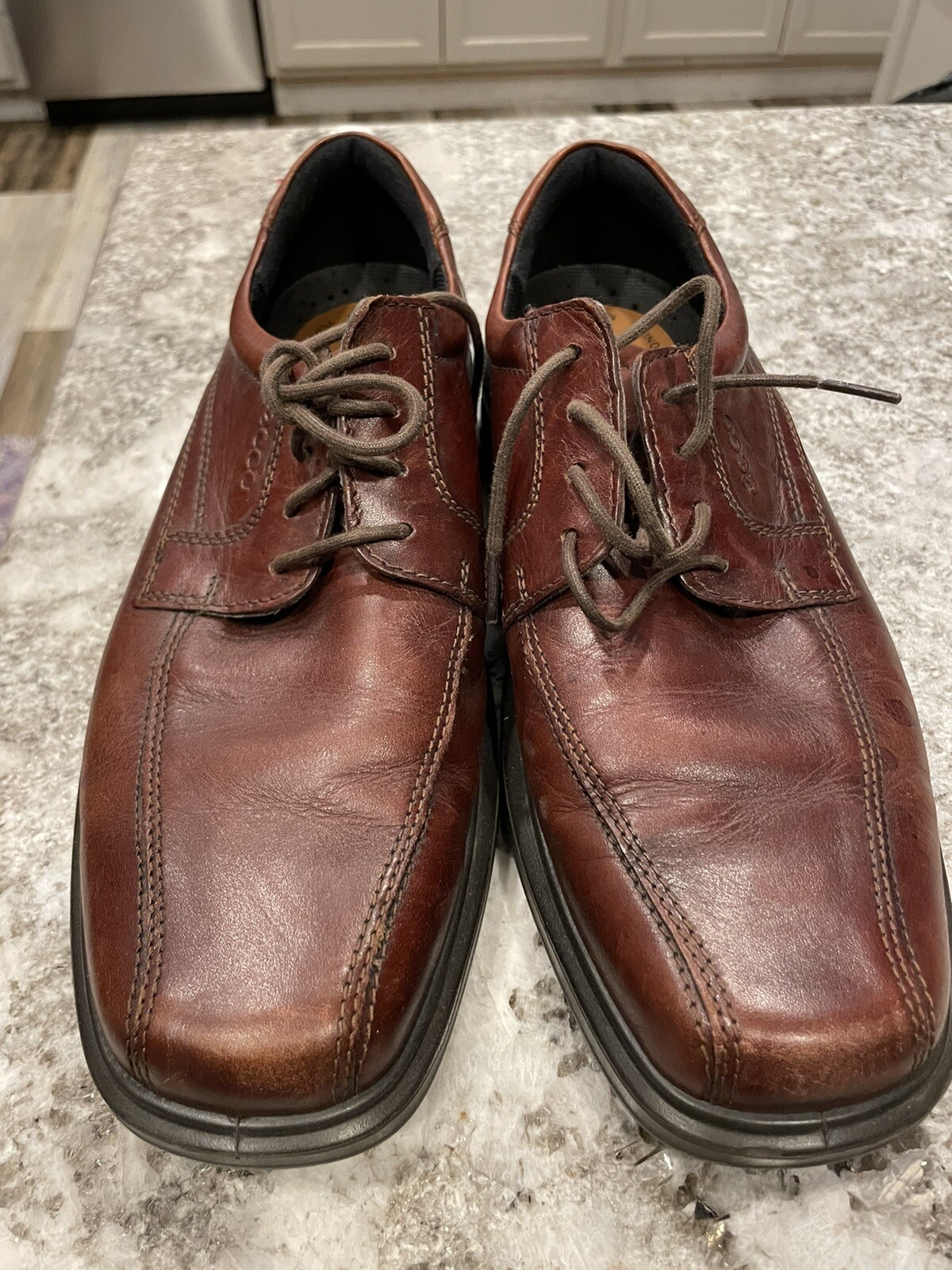 Ecco Mens Dress Shoes Brown Leather Lace Up Size EU45… Gem