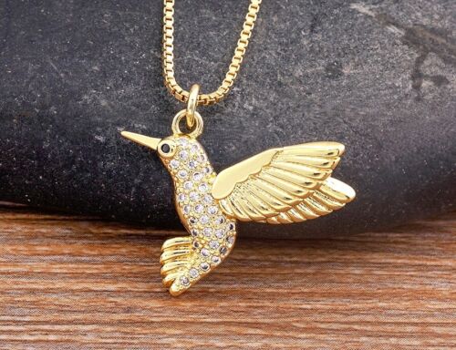 Women’s Fashion Jewelry Gold Cubic Zircon Hummingbird Bird Pendant Necklace 218
