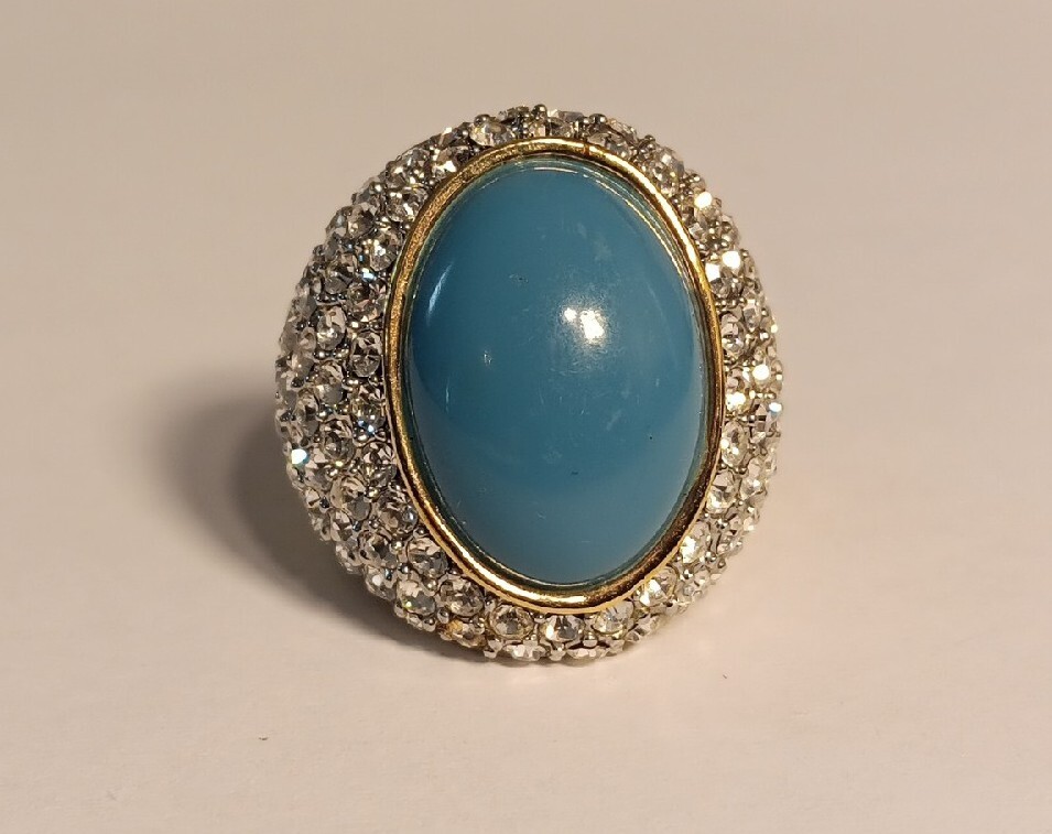 Turquoise Statement Ring With Sparkly Side Stones… - image 9