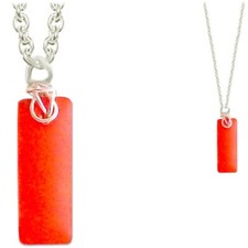 USA artisan  Silver wire-wrapped SEA GLASS orange pendant chain necklace
