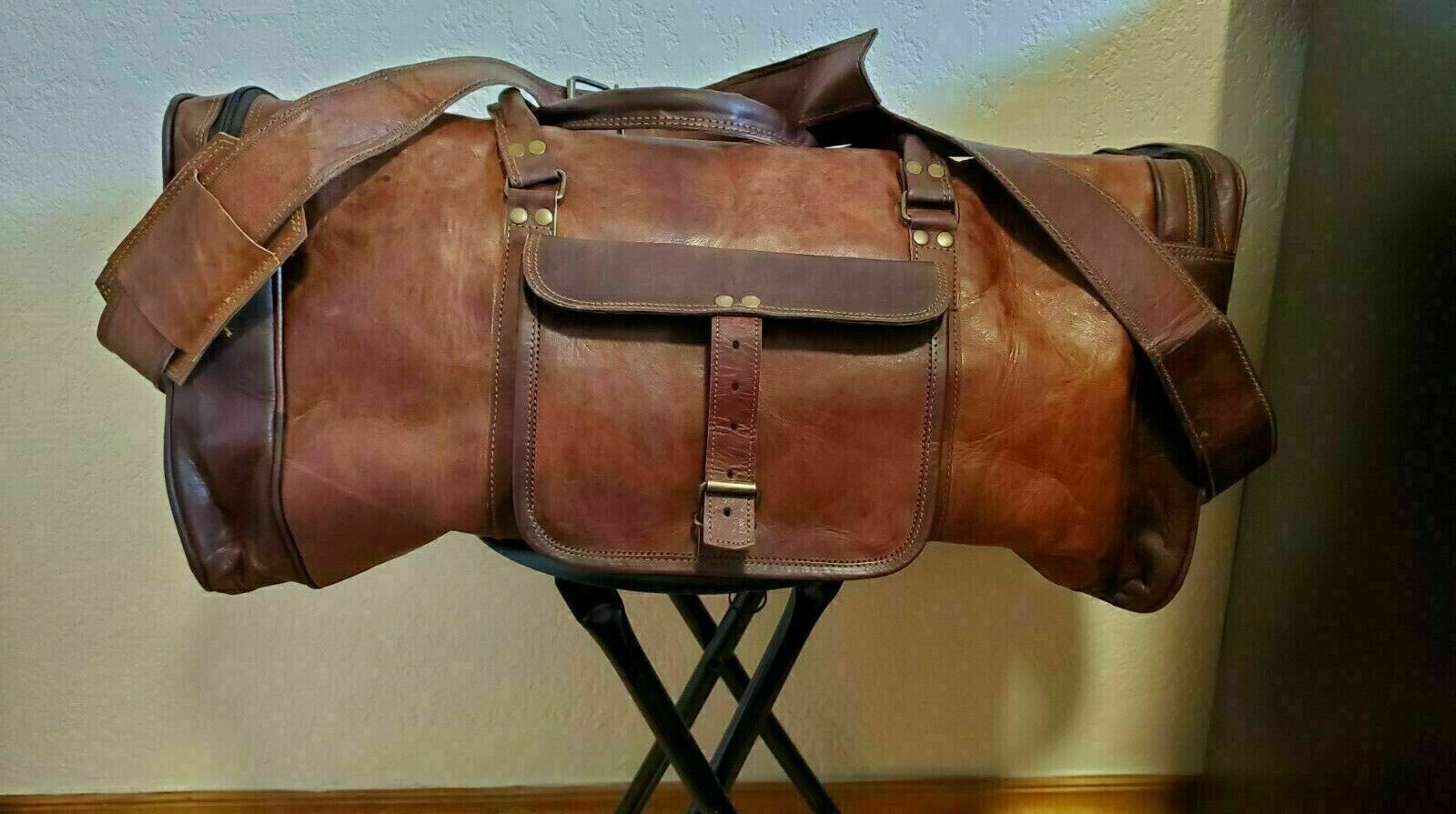 Vintage Leather Duffel Bag for Men - Genuine Gym & Travel Overnight Luggage-image