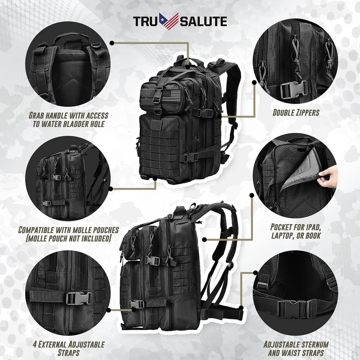 45L Military Tactical Backpack Large Army Men 3 Day Assault Pack Molle Rucksacks