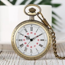 Vintage Quartz Analog Pocket Watch with Chain Roman/Arabic Number Unisex Gifts