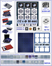 SAFE-M&uuml;nztableaus-6350-SP-Einlagen-12x-50x50mm-Lindner-Carree-M&uuml;nzkapseln