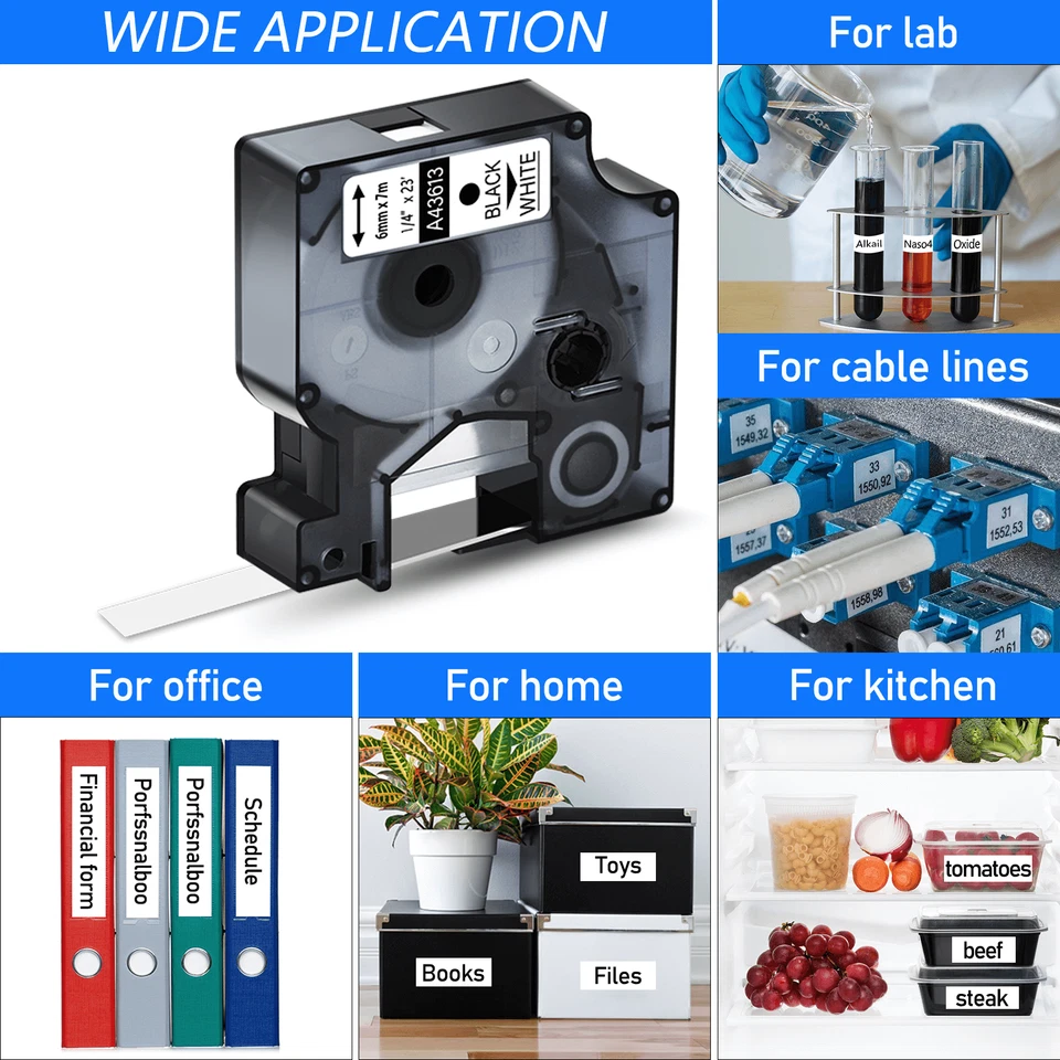 Cinta de etiquetas compatible 2PK negro sobre blanco DYMO D1 43613 LabelManager 160 200 6MM Foto 4 de 4
