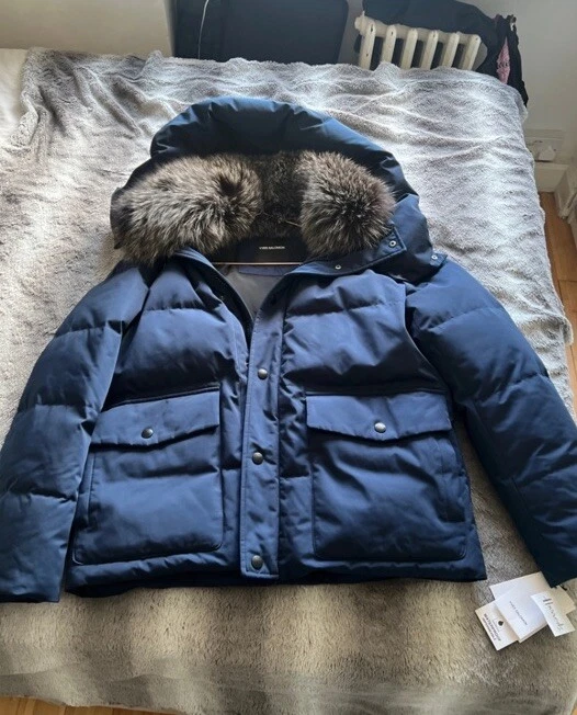 Yves Salomon Men’s Navy Down Jacket With Fox Fur Trim RRP £1350 - Image 2 of 4