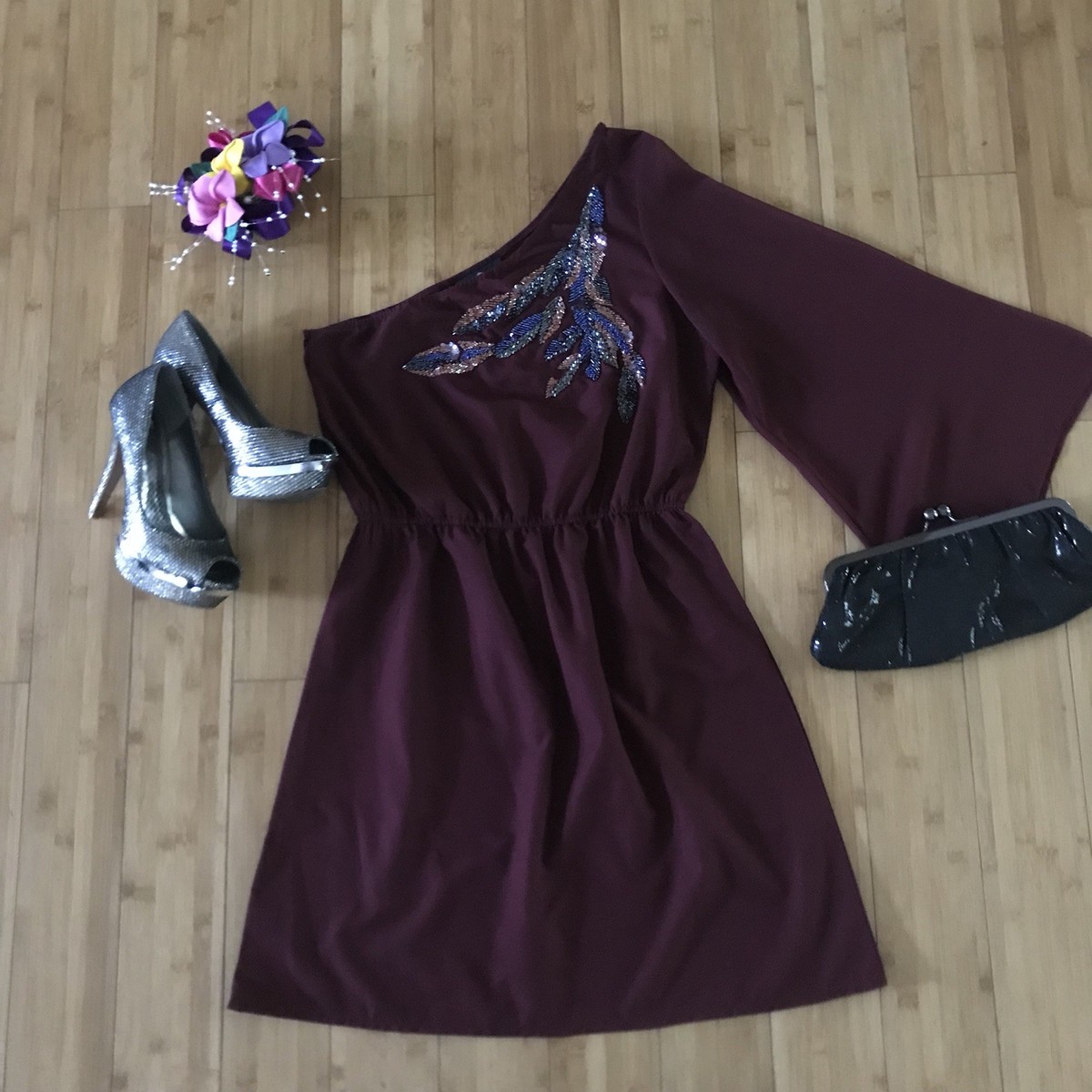 Angie One Shoulder Burgundy Dress | eBay