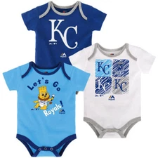 Kansas City Royals KC 3pc Creeper Set Infant Baby Bodysuit Let's Go Mascot