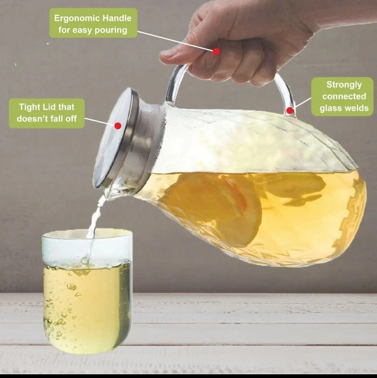 ✅68 унций стеклянный кувшин с крышкой кувшин для горячей холодной воды графин кувшин с ручкой - Изображение 4 из 4