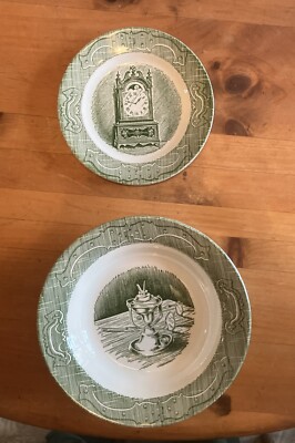 The OLD CURIOSITY SHOP Green 6 1/4  B&B  Plate & 8 1/2  Salad Bowl Royal USA