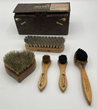 Lot of 5 Vintage Kiwi Horsehair Bristle Shoe Polishing Brushes and Case