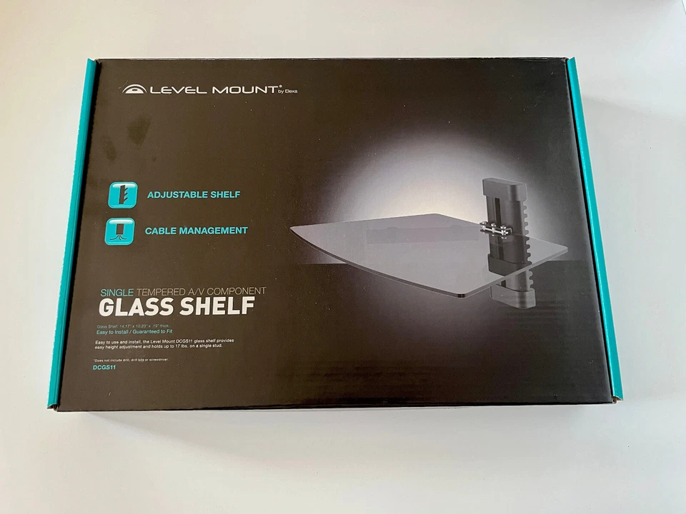 AV Component Wall Shelf Adjustable 14x10" Tempered Glass Holds 17# Cable Mgmt - Image 2 of 4