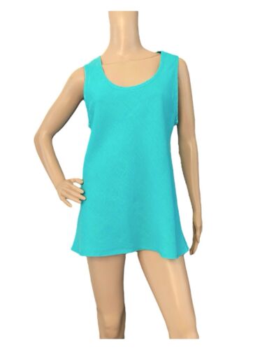 FLAX 100% Linen Sleeveless Tank Top Aqua Teal Blue Green Lagenlook Size Small