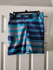 Cherokee Boy's Blue Gray Stripes Swim Trunks M 8-10 