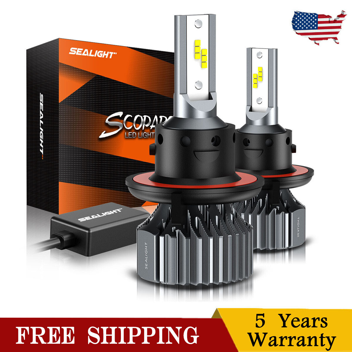 SEALIGHT H13 LED Headlight High/Low Beam Bulbs Super Bright 6500K 18000LM CANBUS