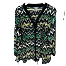 Catherines Top Size 3XWP Button Front Chevron Blouse Colorful Artsy 3x Petite *