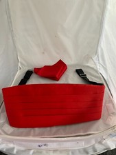 Red Mens 5 Pleats Polyester Cummerbund 6" Wide and Up to 54" Waist + FREE Hankie