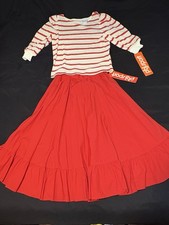 VTG 70s 80s PBJ Sport NWT 2pc Skirt Set Red White Striped Knit Top Ruffle Skirt
