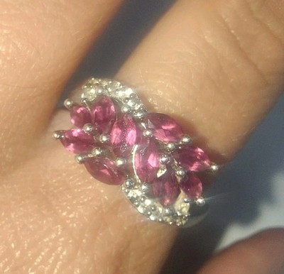 Vintage 925 SS Created Ruby & Cz Cluster Ring BBJ Bright Vivid Red EUC Sz9