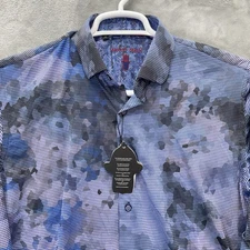 VISCONTI BLACK  Shirt Men's size Medium art abstract fun party stretch blue AOP