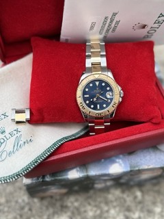Rolex Yacht Master Midsize 168623 35mm BLUE Dial 18K Gold Steel BOX/PAPERS
