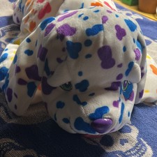 Vintage Rare Lisa Frank Dotty Paws 24 in. stuffed dog. White w/Rainbow Spots.