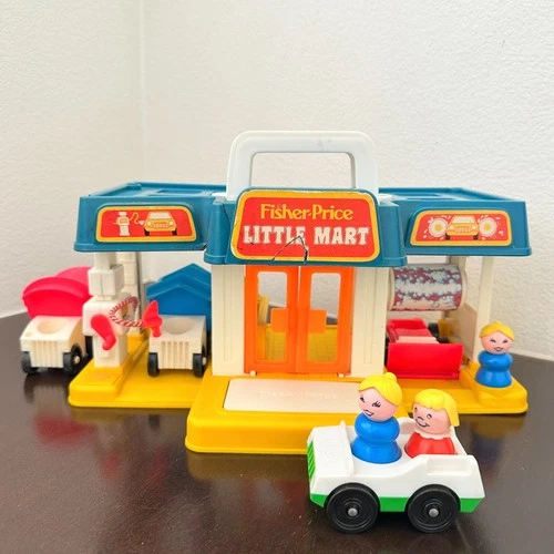 1986 Vtg Fisher Price Little People Little Mart #2580 Cars with Extras *Repaired