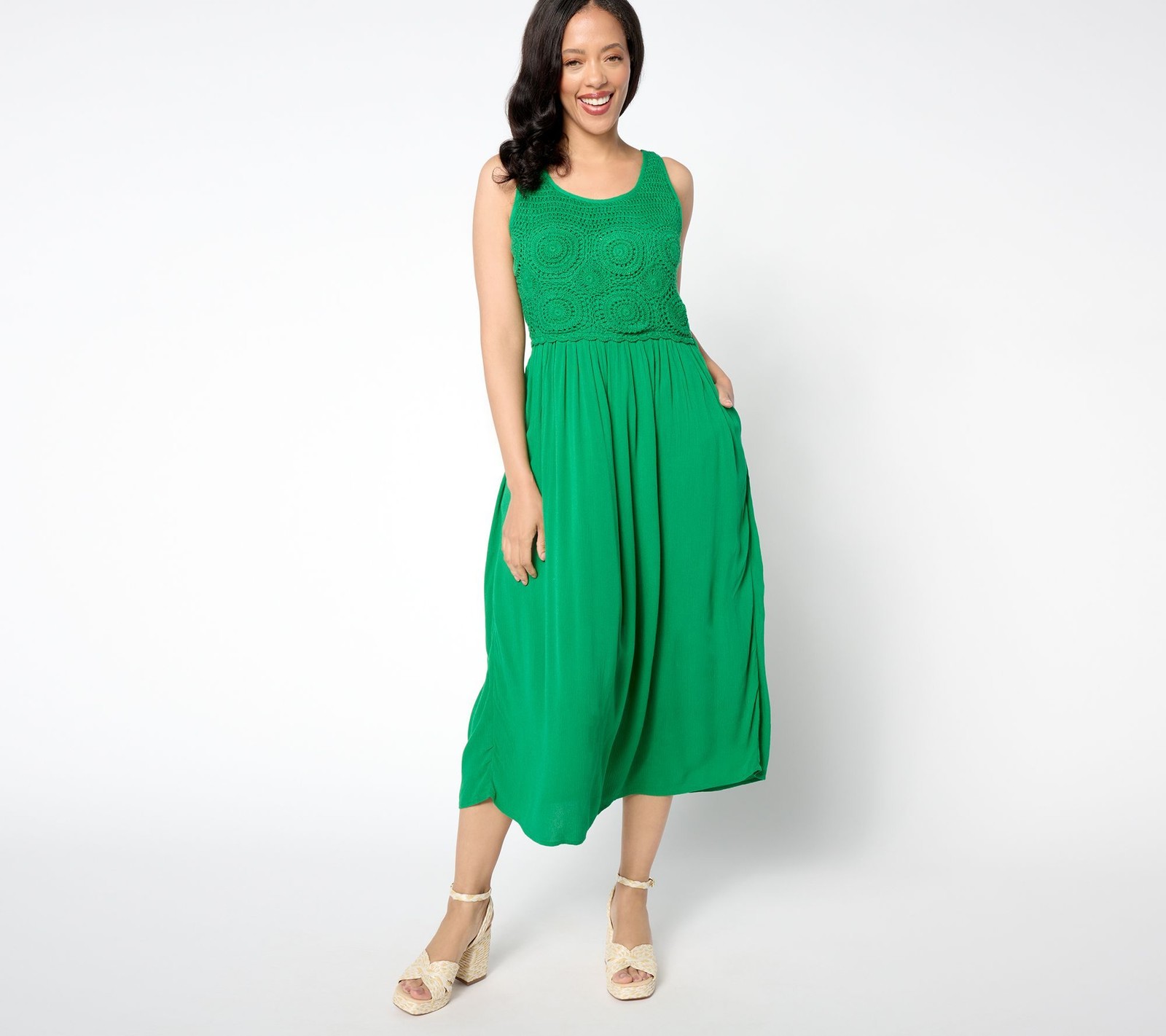 Destination 365 Women's Dress Sz L Crinkle Chiffon Crochet Maxi Green A655226