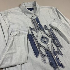 Lucky Brand Light Wash Denim Customized Patch Shirt Mens XL Blue Chambray