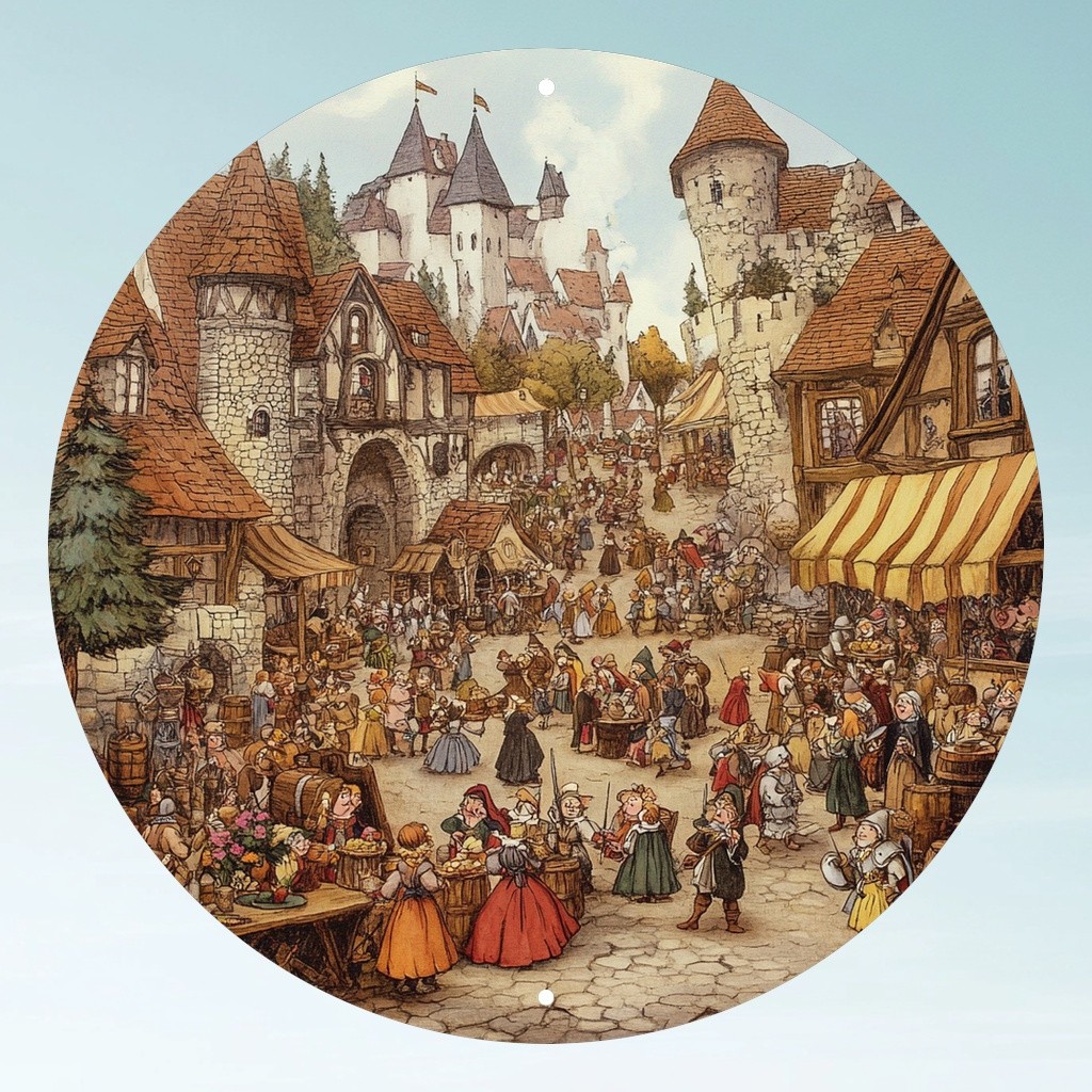 Williamsburg Medieval Village Fairy Round Aluminum Art 7.87Inch