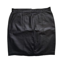 Vintage 90s Black 100 Leather High Rise Mini Skirt Lined Minimalist Goth Punk
