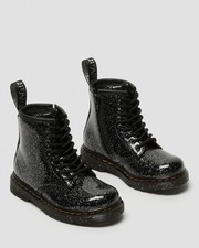 Doc Martens Kids Girls 1460 Black Silver Cosmic Glitter Combat Boots Size 4 new