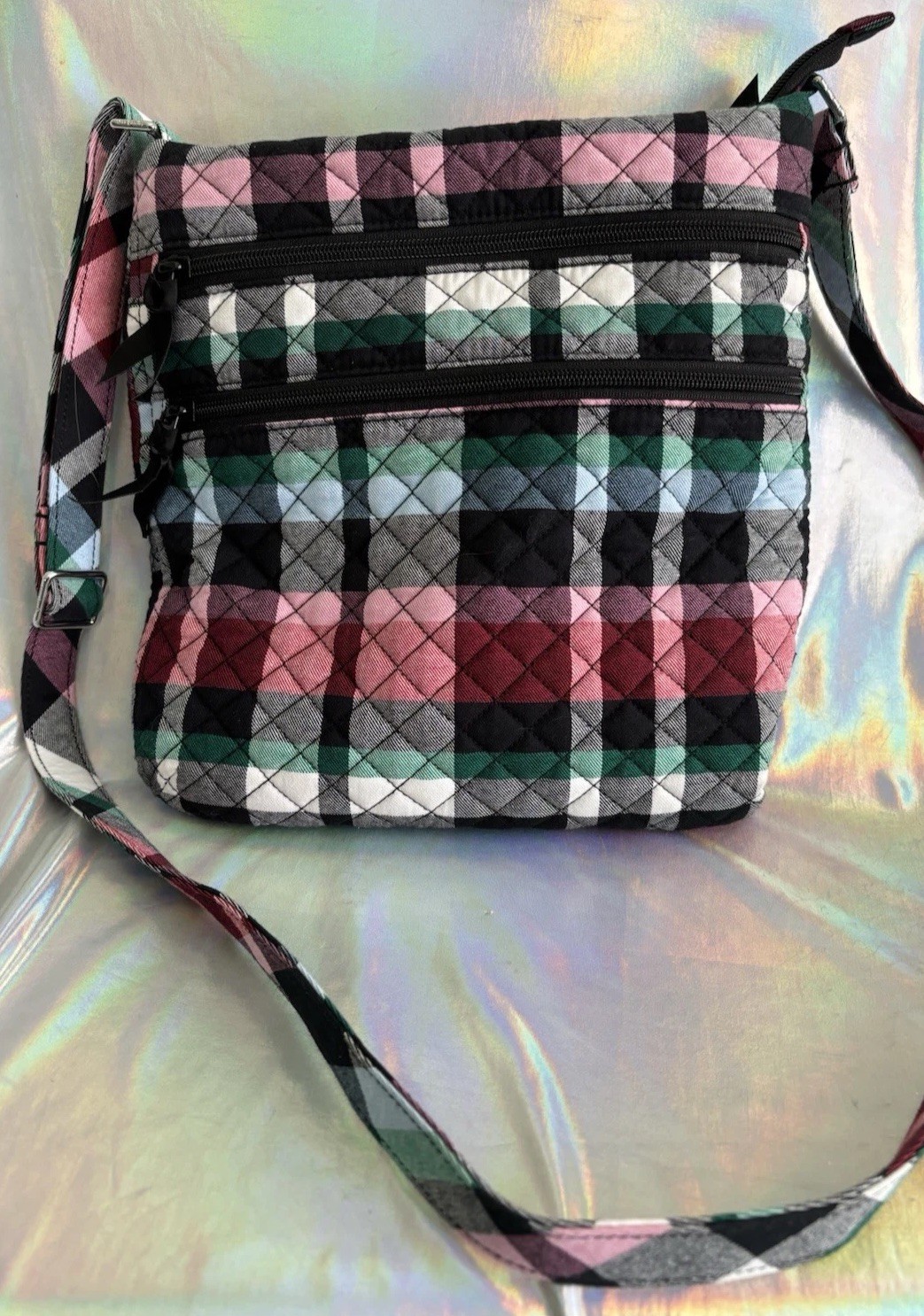 Vera Bradley Ribbons Plaid Crossbody Cotton Shoulder Bag Beautiful!  EUC 💕