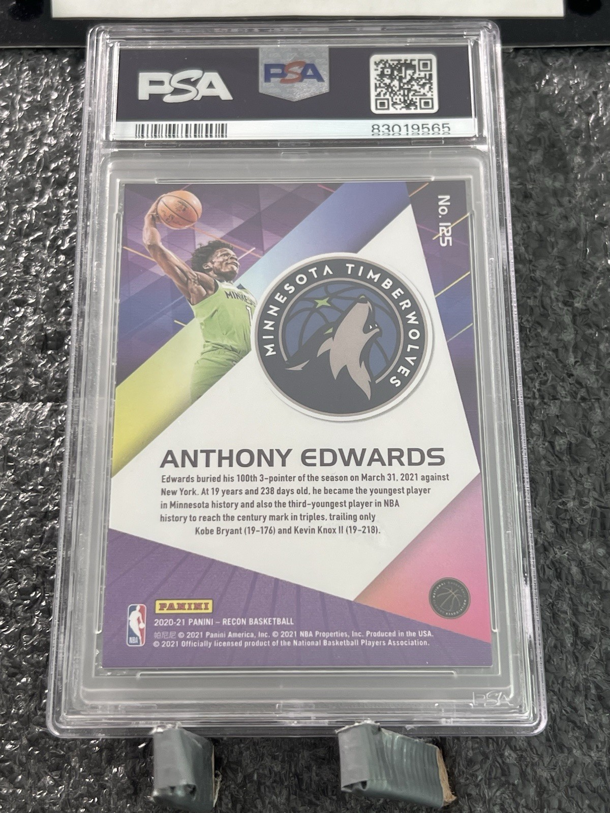 2020-21 Recon Anthony Edwards PSA 9 HOLO SP #125 RC Rookie Panini Rare silver view 3