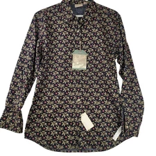 Woolrich Womens Small Floral Button Down Black Red Green Vintage Long Sleeve