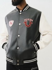 True Religion Faux Leather Patch Varsity Jacket- Size M