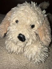 FAO Schwarz Tan Floppy Shaggy Puppy Dog Plush Soft Lying Stuffed Animal EUC