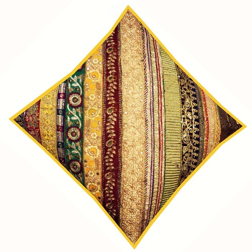 30" ANTIQUE INDIAN SARI BEADED MOTI HOME DÉCOR THROW FLOOR CUSHION PILLOW COVER - Picture 5 of 10