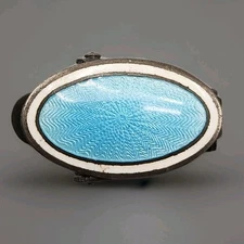 Antique Sterling Guilloche Tie Clip Bar Something Blue Old Bib Scarf Oval Silver