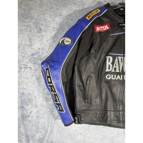 Corsa Bawls Guarana Leather Motorcycle Racing Jacket Mens 52 Black Blue Motul image 3