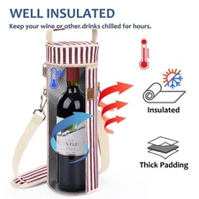 Wine Carrier Bag Insulated 1 Bottle Cooler Protection Carrying Tote Case Travel