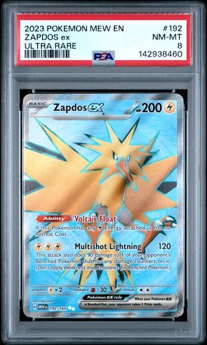 2023 POKEMON MEW EN-151 ULTRA RARE #192 ZAPDOS EX PSA 8