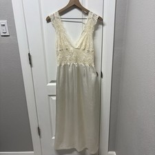 Vintage Olga Style Nightgown Lace Satin Ivory Bridal Cottagecore S/M