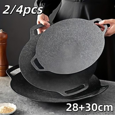 4/2pcs Korean BBQ Grill Pan Round Griddle, Non-Stick Cast Iron