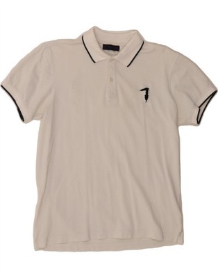 TRUSSARDI Mens Polo Shirt XL White Cotton BD01