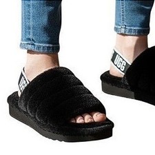 UGG Fluff Yeah Slide Black Sheepskin Slingback Sandals 1095119 Womens Size 9