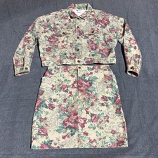 VTG 90s Stuffed Shirt Floral Denim Skirt Suit Set USA Made Cottagecore L 13/14