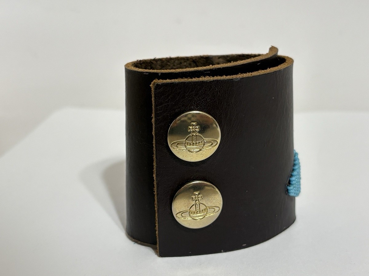 Vtg Vivienne Westwood Anglomania Brown Leather Beaded Orb Logo
